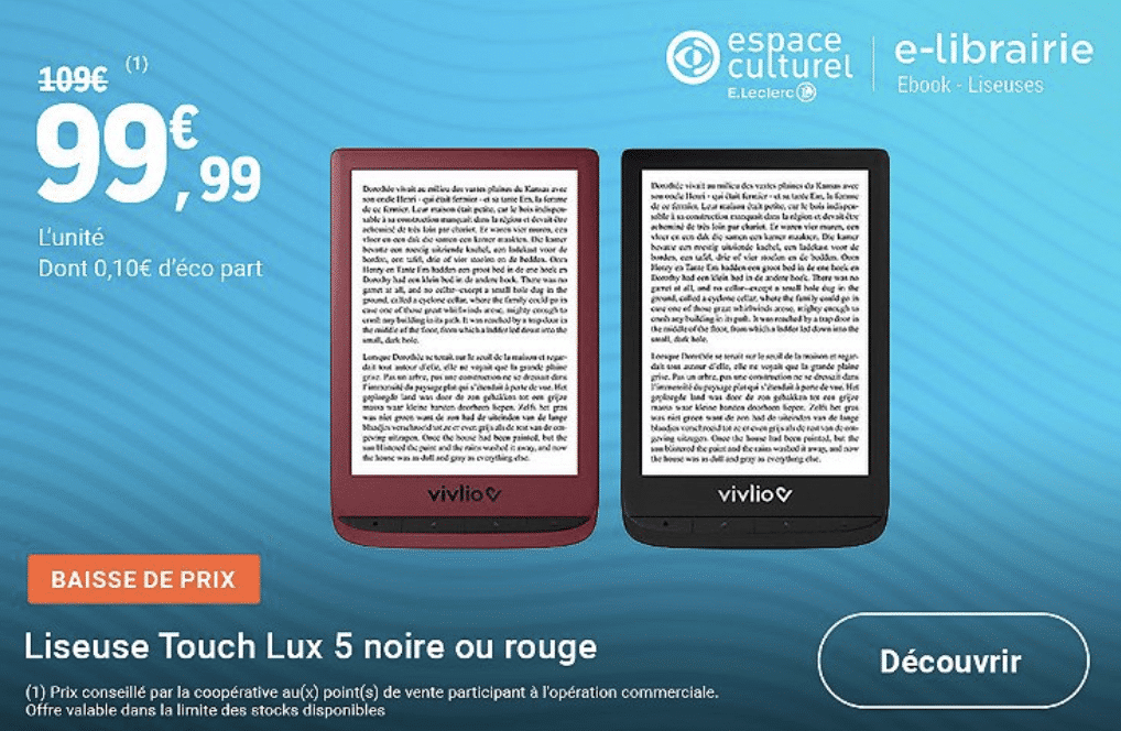 Promo Liseuse Numérique Vivlio Touch Lux 5 + La Housse Assortie Offerte  chez Hyper U